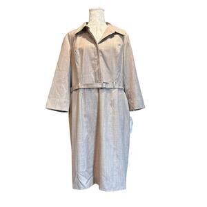 Pendleton Gray Belted Sheath Dress Womens Sz 16 Wool Stretch Business 3/4 Sleeve